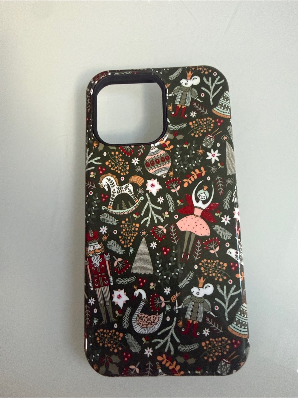 Floral Holiday Pattern Phone Case - Black with Pink & Green Accents